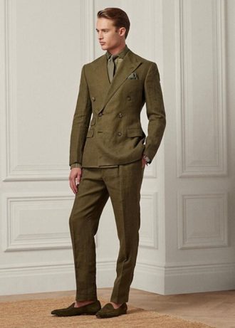 Pantalones de traje de lino Ralph Lauren Gregory para hombre en color oliva Pantalones de traje de lino Ralph Lauren Gregory para hombre en color oliva