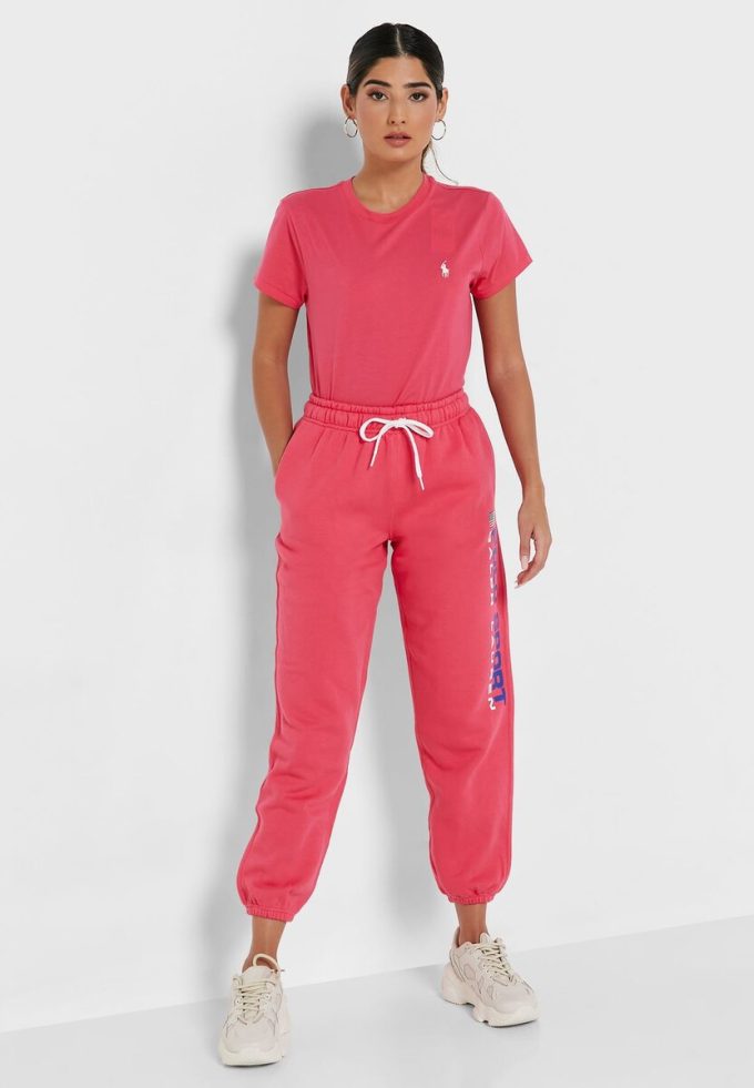 Pantalones deportivos de cintura alta hasta el tobillo de Ralph Lauren para mujer en color rosa Pantalones deportivos de cintura alta hasta el tobillo de Ralph Lauren para mujer en color rosa