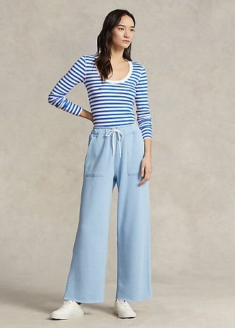 Pantalones deportivos de polar con dobladillo cortado de Ralph Lauren para mujer en azul Pantalones deportivos de polar con dobladillo cortado de Ralph Lauren para mujer en azul