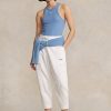 Pantalones deportivos Ralph Lauren de algodón y felpa color zanahoria para mujer, color blanco Pantalones deportivos Ralph Lauren de algodón y felpa color zanahoria para mujer, color blanco
