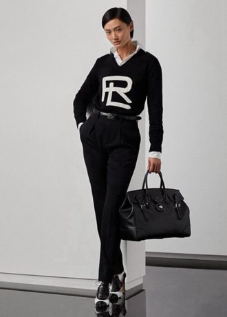 Pantalones largos de gabardina de lana Ralph Lauren Clancy para mujer, color negro