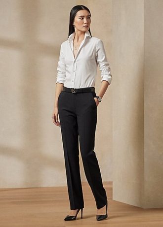 Pantalones negros de crepé de lana elástica Seth de Ralph Lauren para mujer