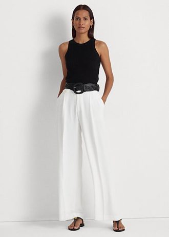 Pantalones plisados  de georgette Ralph Lauren para mujer en color blanco