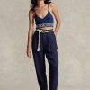 Pantalones plisados  de sarga de lino Ralph Lauren para mujer, color azul marino