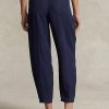 Pantalones plisados  de sarga de lino Ralph Lauren para mujer, color azul marino