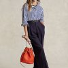 Pantalones rectos de mezcla de lana Ralph Lauren para mujer, color azul marino