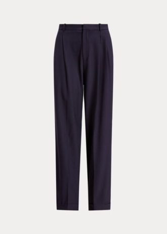 Pantalones rectos de mezcla de lana Ralph Lauren para mujer, color azul marino
