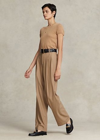 Pantalones rectos de mezcla de lana Ralph Lauren para mujer, color marrón