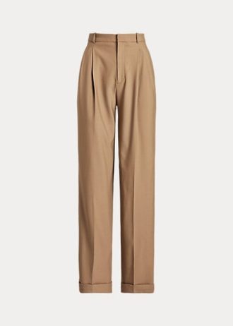 Pantalones rectos de mezcla de lana Ralph Lauren para mujer, color marrón