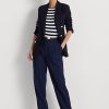 Pantalones rectos de sarga de raya diplomática Ralph Lauren para mujer en azul marino y blanco Pantalones rectos de sarga de raya diplomática Ralph Lauren para mujer en azul marino y blanco