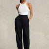 Pantalones rectos de satén Ralph Lauren negros para mujer Pantalones rectos de satén Ralph Lauren negros para mujer