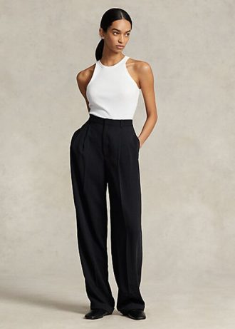 Pantalones rectos de satén Ralph Lauren negros para mujer Pantalones rectos de satén Ralph Lauren negros para mujer
