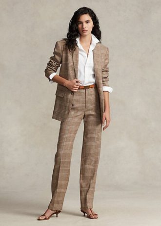 Pantalones rectos de tweed de lana y lino a cuadros de Ralph Lauren para mujer en color marrón Pantalones rectos de tweed de lana y lino a cuadros de Ralph Lauren para mujer en color marrón