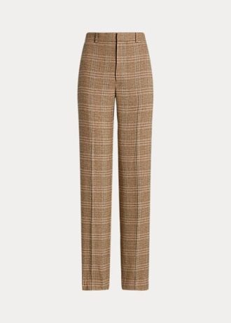 Pantalones rectos de tweed de lana y lino a cuadros de Ralph Lauren para mujer en color marrón Pantalones rectos de tweed de lana y lino a cuadros de Ralph Lauren para mujer en color marrón
