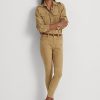Pantalones tobilleros ajustados de tiro alto de ante color caqui para mujer de Ralph Lauren Pantalones tobilleros ajustados de tiro alto de ante color caqui para mujer de Ralph Lauren