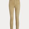 Pantalones tobilleros ajustados de tiro alto de ante color caqui para mujer de Ralph Lauren Pantalones tobilleros ajustados de tiro alto de ante color caqui para mujer de Ralph Lauren
