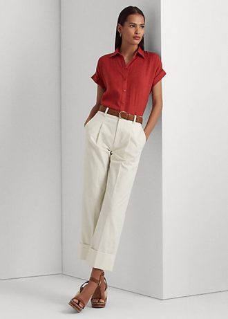 Pantalones tobilleros de algodón elástico de doble cara Ralph Lauren para mujer en color crema Pantalones tobilleros de algodón elástico de doble cara Ralph Lauren para mujer en color crema