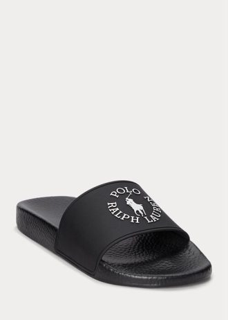 Pantuflas con el logotipo de Ralph Lauren para hombre, color negro y blanco