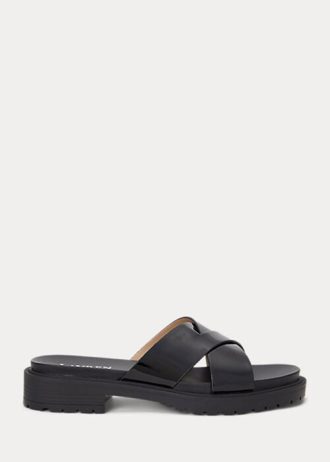 Pantuflas de charol Ralph Lauren Kelsie para mujer, color negro