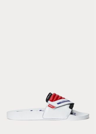 Pantuflas de moto de cuero con bloques de color Ralph Lauren para hombre, blancas y rojas