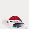 Pantuflas de moto de cuero con bloques de color Ralph Lauren para hombre, blancas y rojas Pantuflas de moto de cuero con bloques de color Ralph Lauren para hombre, blancas y rojas