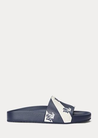 Pantuflas de piel sintética con el logotipo Audrina de Ralph Lauren para mujer en color azul marino