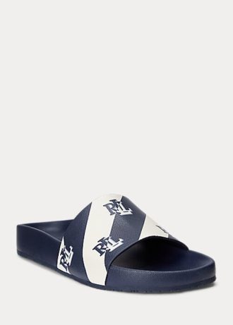 Pantuflas de piel sintética con el logotipo Audrina de Ralph Lauren para mujer en color azul marino