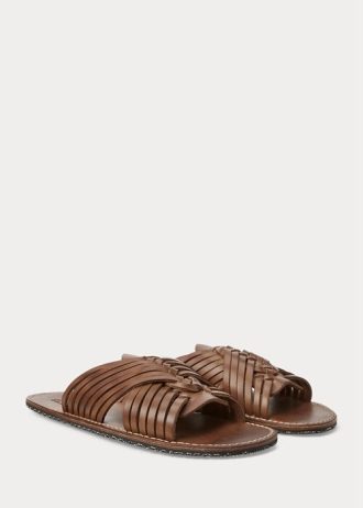 Pantuflas de piel trenzada Ralph Lauren para hombre en color marrón oscuro
