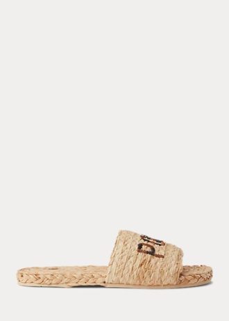 Pantuflas marrones con logotipo de rafia de Ralph Lauren para mujer