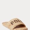 Pantuflas marrones con logotipo de rafia de Ralph Lauren para mujer Pantuflas marrones con logotipo de rafia de Ralph Lauren para mujer