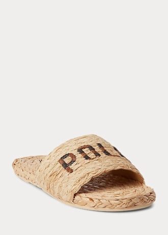 Pantuflas marrones con logotipo de rafia de Ralph Lauren para mujer