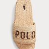 Pantuflas marrones con logotipo de rafia de Ralph Lauren para mujer Pantuflas marrones con logotipo de rafia de Ralph Lauren para mujer