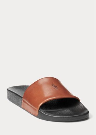 Pantuflas marrones de piel de poni con la firma de Ralph Lauren para hombre