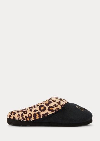 Pantuflas negras con logo de leopardo de Ralph Lauren para mujer