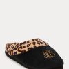 Pantuflas negras con logo de leopardo de Ralph Lauren para mujer