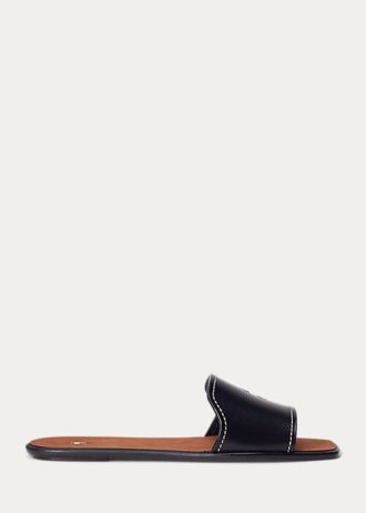Pantuflas Ralph Lauren de piel vachetta para mujer, color negro