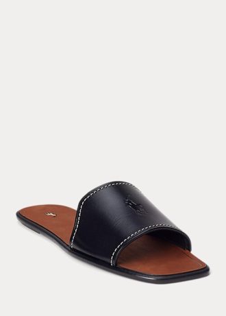 Pantuflas Ralph Lauren de piel vachetta para mujer, color negro