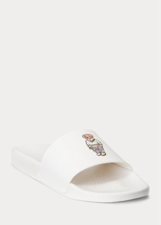Pantuflas Ralph Lauren Polo Bear blancas para hombre