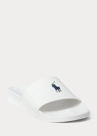 Pantuflas Ralph Lauren Signature Pony para hombre, color blanco y azul marino