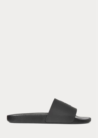 Pantuflas Ralph Lauren Signature Pony para hombre, color negro y blanco