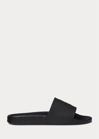Pantuflas Ralph Lauren Signature Pony para hombre, color negro y dorado