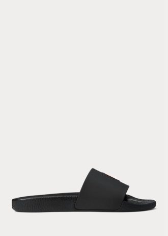 Pantuflas Ralph Lauren Signature Pony para hombre, color negro y rojo