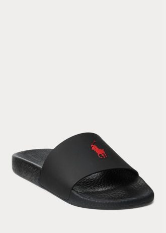 Pantuflas Ralph Lauren Signature Pony para hombre, color negro y rojo