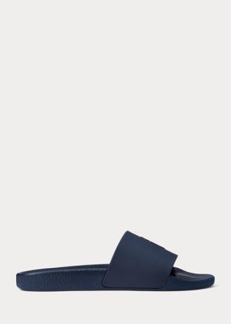 Pantuflas Ralph Lauren Signature Pony para hombre en azul marino y rojo