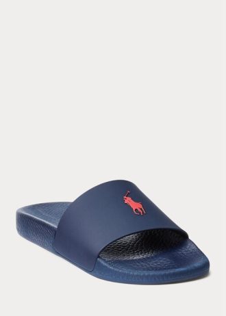 Pantuflas Ralph Lauren Signature Pony para hombre en azul marino y rojo