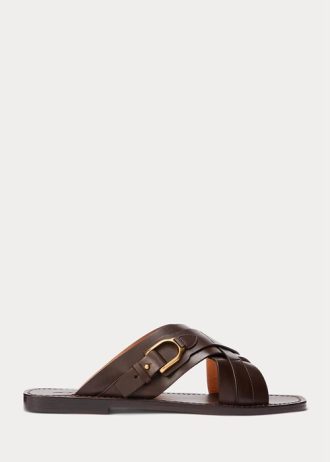 Pantuflas Ralph Lauren Welington de piel de becerro marrón oscuro para hombre