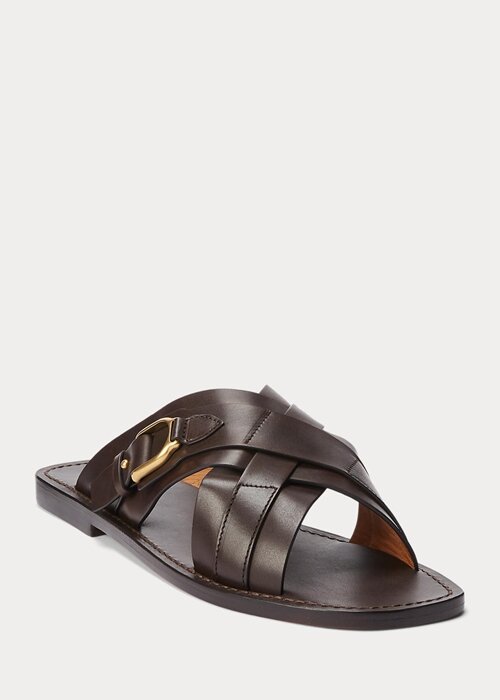 Pantuflas Ralph Lauren Welington de piel de becerro marrón oscuro para hombre Pantuflas Ralph Lauren Welington de piel de becerro marrón oscuro para hombre