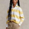 Polo de rugby Ralph Lauren de jersey corto a rayas amarillo/blanco para mujer