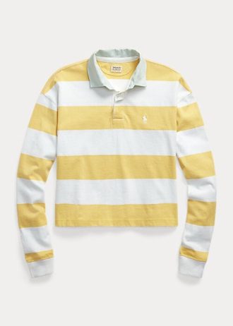 Polo de rugby Ralph Lauren de jersey corto a rayas amarillo/blanco para mujer