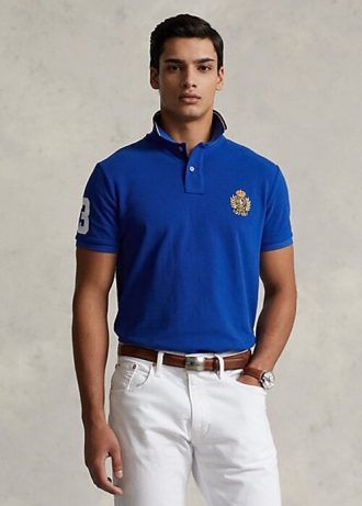 Polo Ralph Lauren Classic Fit con escudo de malla azul para hombre